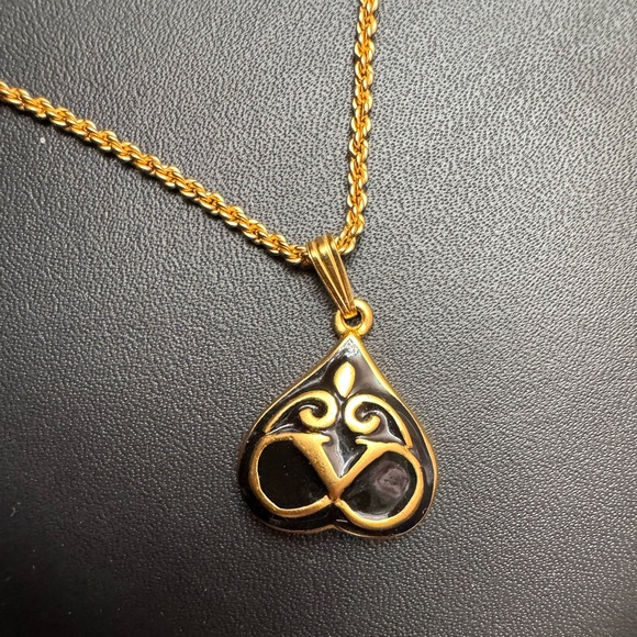 Valentino Garavani Gold and Black Pendant Necklace